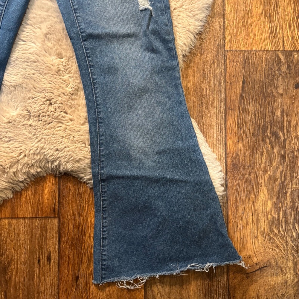 Skinny Fries Denim Jean Size 11 Flare Light Distressed Medium Blue Raw Hem - Picture 6 of 13